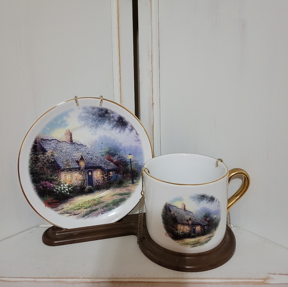 Vintage Thomas Kinkade Cup & Saucer with Display Stand